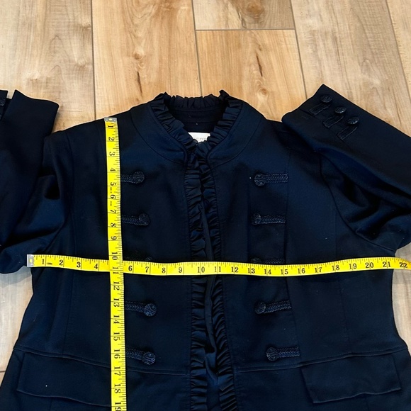 Chicos Military Ponte BlazerJacket Ruffle Trim Buttons Black  XL (Chicos 3) - Picture 5 of 14